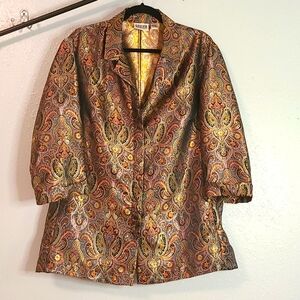 Chico's golden mutli colored button up blazer/jacket size 3.